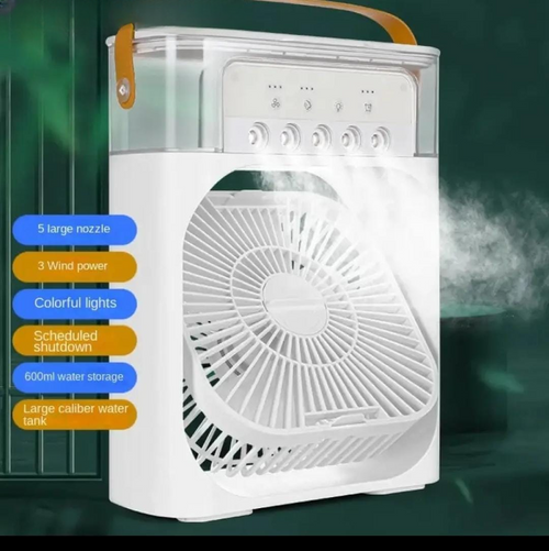 5-Nozzle Portable Mini Air Cooler Fan – 3-Speed Desktop Humidifier & Cooling Fan with 7-Color LED Light