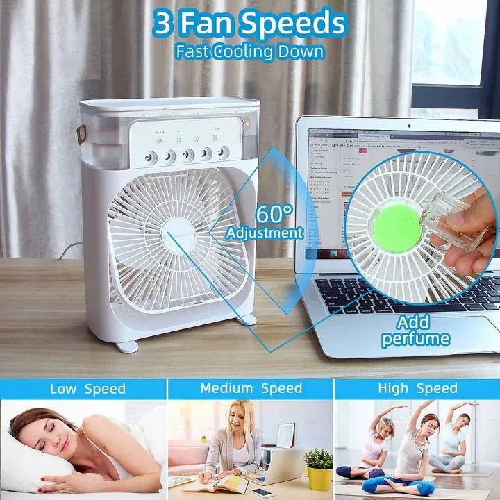 5-Nozzle Portable Mini Air Cooler Fan – 3-Speed Desktop Humidifier & Cooling Fan with 7-Color LED Light